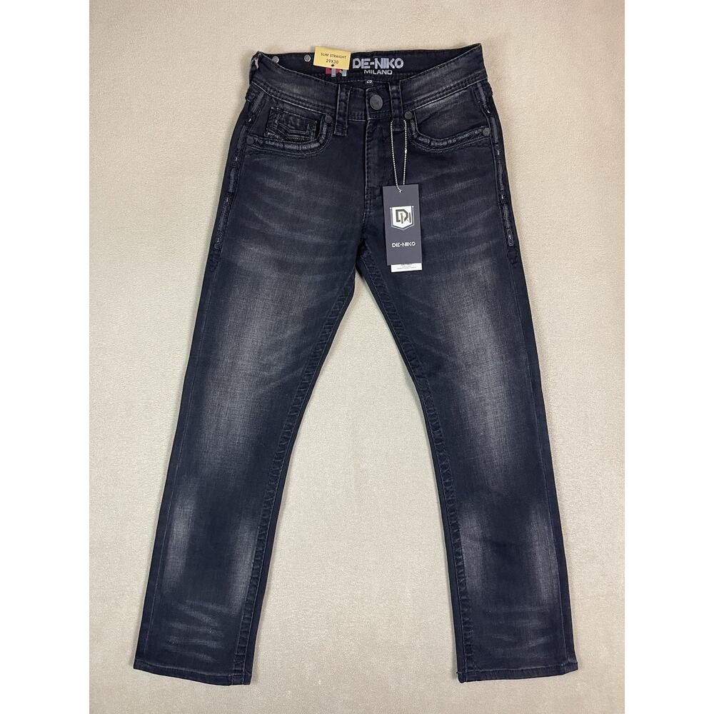 De Niko Milano Jeans Mens 29x30 Black Slim Straight Mid‎ Rise Stretch Denim